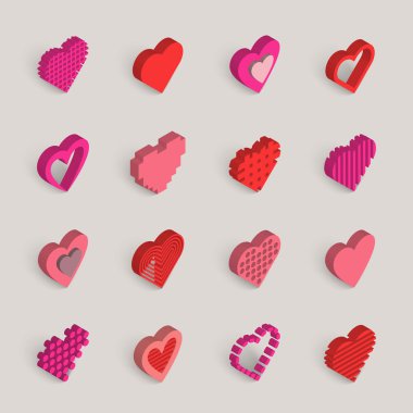 Isometric hearts icons set