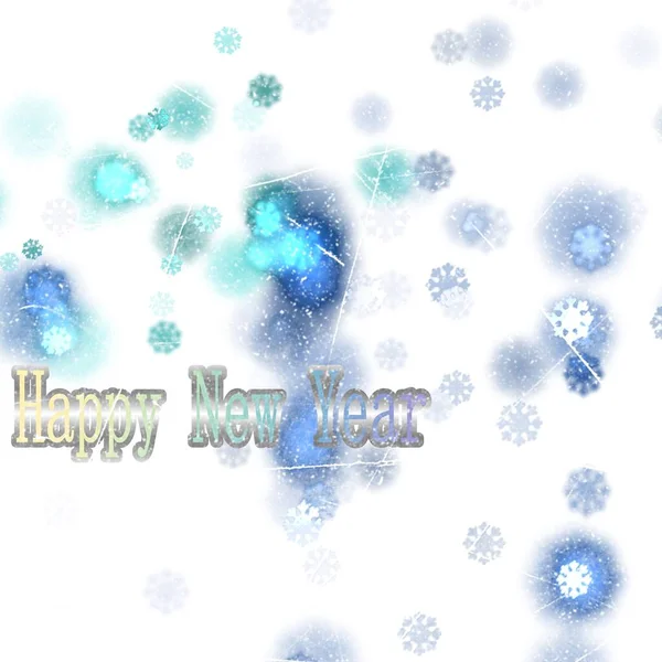 Greetings Happy New Year White Background Iced Snowflakes — Stock Photo, Image