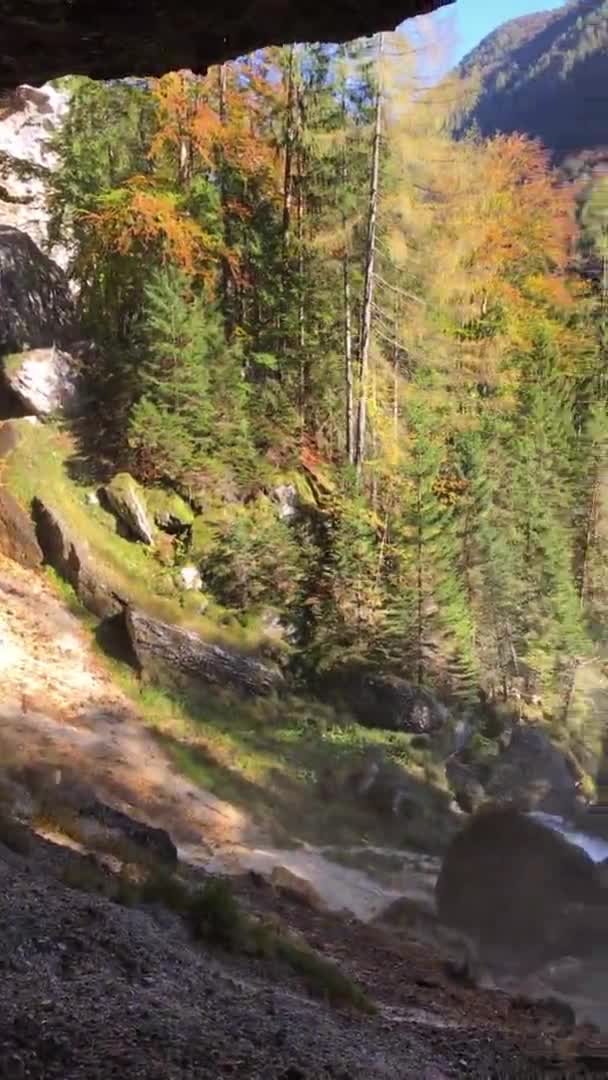 Vista Panorámica Del Paisaje Otoñal Con Bosque Naranja Las Montañas — Vídeos de Stock