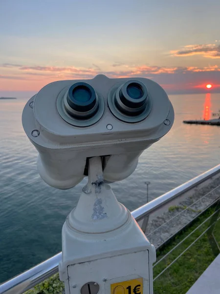 Binóculos Telescópio Convés Observação Costa Adriático Verão Eslovénia Vista Superior — Fotografia de Stock