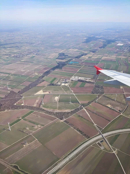 Hermosa Vista Ventana Del Cielo Azul Nubes Esponjosas Desde Asiento —  Fotos de Stock