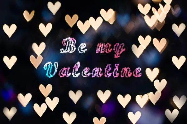 Sé mi San Valentín con corazón bokeh - fondo del Día de San Valentín — Foto de Stock