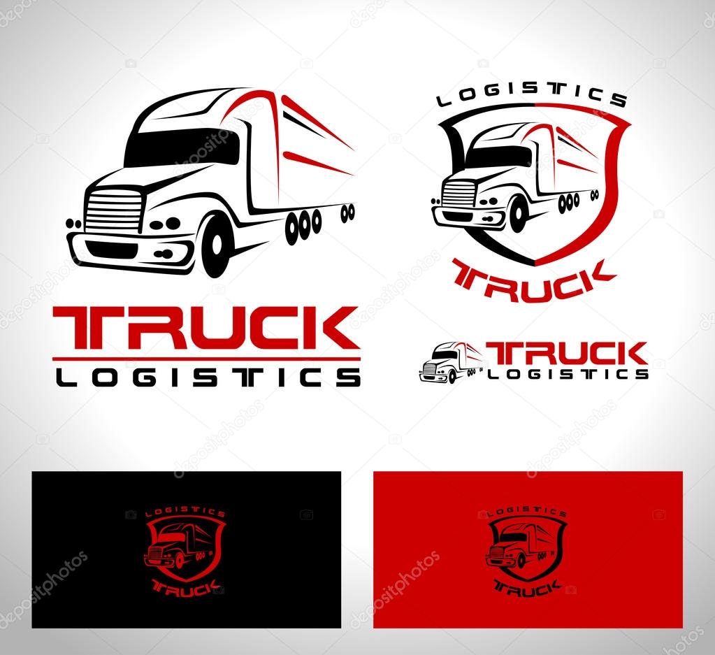 Transportation Truck Logo Vector Design. Truck Trailer logo Shape with red and black colors.