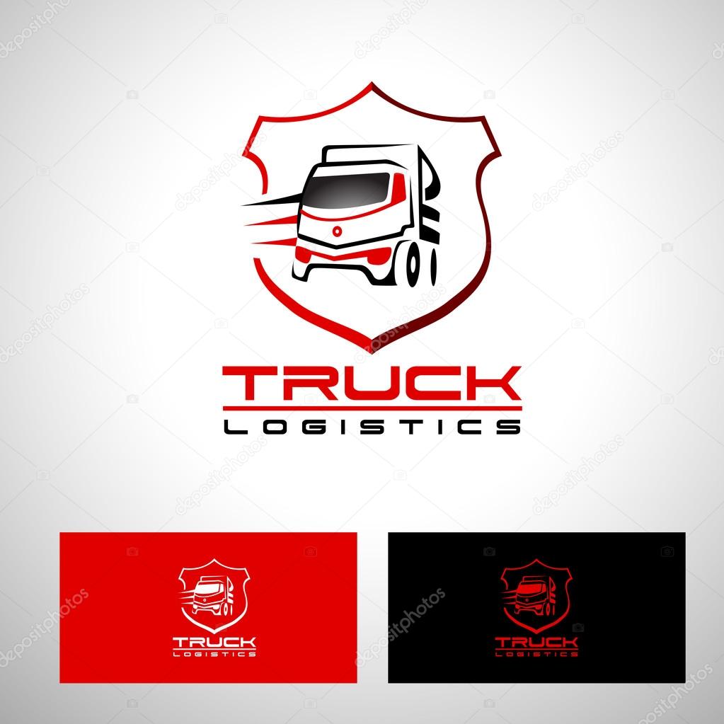Transportation Truck Logo Vector Design. Truck Trailer logo Shape with red and black colors.