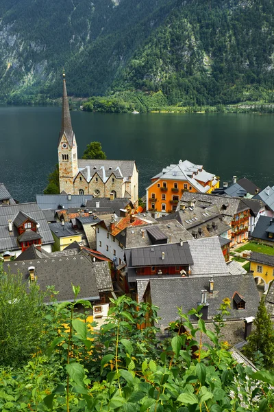 Hallstatt Austria Vista de la aldea y el lago — Foto de Stock