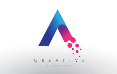 Yaratıcı Noktalı Harf Tasarımı Kabarcık Çemberleri ve Mavi Pembe Renk Vektörü İllüstrasyonu.