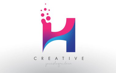 H Harfi Tasarımı: Yaratıcı Noktalar Baloncuk Çemberleri ve Mavi Pembe Renkler Vektör İllüstrasyonu.