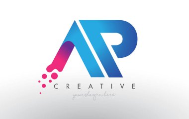 AP Harf Tasarımı Yaratıcı Noktalar Baloncuk Çemberleri ve Mavi Pembe Renkler Vektör İllüstrasyonu.