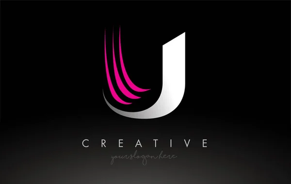 Vit Och Rosa Swoosh Brev Logotyp Brev Design Med Kreativa — Stock vektor