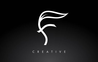 Siyah ve Beyaz Renkli Yaprak Konsepti ile F Harfi Logosu