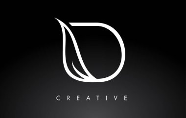 Siyah ve Beyaz Renkli Monogram Yaprak Konsepti ile D Harfi Logosu
