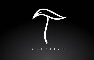 Siyah ve Beyaz Renkli Monogram Yaprak Konsepti olan T Harfi Logosu