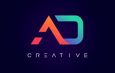 AD Logo Harf Tasarımı Modern Yaratıcı Kavram ve Turuncu Mavi Renk Vektörü