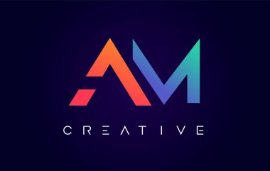 AM Logo Harf Tasarımı Modern Yaratıcı Kavram ve Turuncu Mavi Renk Vektörü