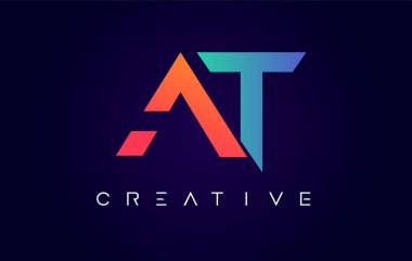 Modern Yaratıcı Kavram ve Turuncu Mavi Renk Vektörlü AT Logo Harf Tasarımı