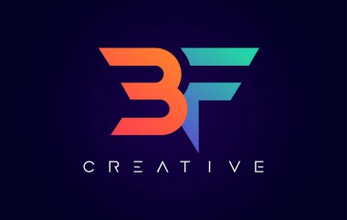 Modern Yaratıcı Kavram ve Turuncu Mavi Renk Vektörlü BF Logo Harf Tasarımı