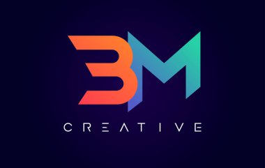BM Logo Harf Tasarımı Modern Yaratıcı Kavram ve Turuncu Mavi Renk Vektörü