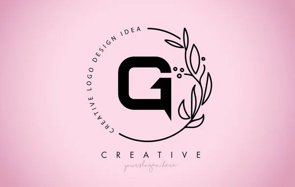 Bloemen Letter Logo Design Met Creatieve Elegante Blad Monogram Line — Stockvector