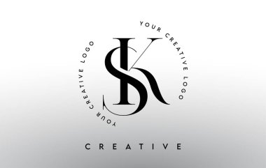 Serif Tipografi Yazı Tipi ve Zarif Modern Görünümlü SK Harf Logosu Tasarımı