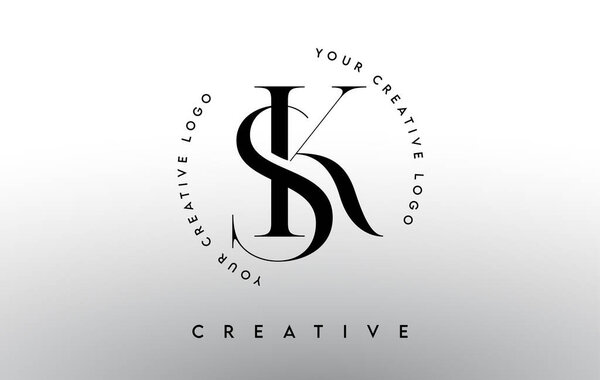 SK Letter Logo Design with Serif Typography Font and Elegant Modern Look