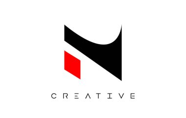 N Modern Harf Logosu Tasarımı Siyah ve Kırmızı Renk Vektörlerinde Yaratıcı Görünüm