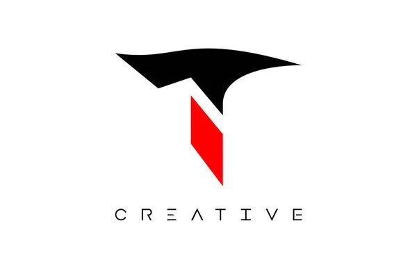 具有创新色彩的红色和黑色矢量T现代字母标志设计 — 图库矢量图片