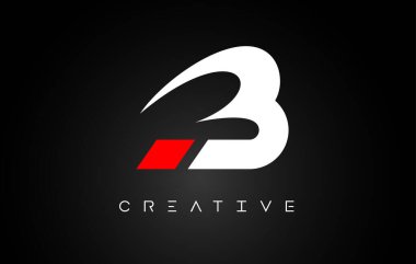 Siyah arkaplan vektöründe beyaz ve kırmızı renkli B Harfi Tasarım Logosu