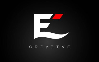 Siyah arkaplan vektöründe beyaz ve kırmızı renkli E Harfi Tasarım Logosu