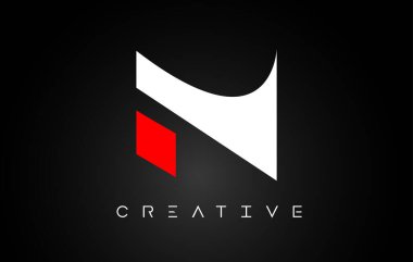 Siyah arkaplan vektöründe beyaz ve kırmızı renkli N Harfi Tasarım Logosu