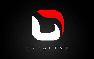 O Harf Tasarım Logosu Siyah arkaplan Vektörü üzerinde beyaz ve kırmızı renkler