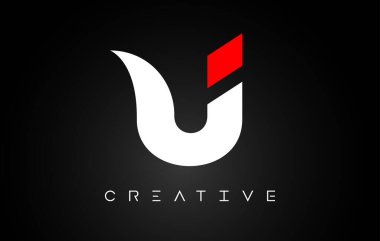 Siyah arkaplan vektöründe beyaz ve kırmızı renkli U Harfi Tasarım Logosu