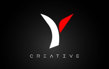 Y Harfi Tasarım Logosu Siyah arkaplan Vektörü üzerinde beyaz ve kırmızı renkler