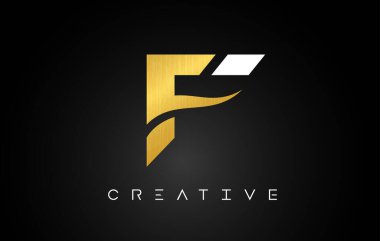 Yaratıcı Modern Görünüm ve Altın desenli F Altın Harf Logosu.
