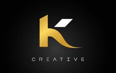 K Altın Harf Logosu Yaratıcı Modern Görünüm ve Altın Doku.