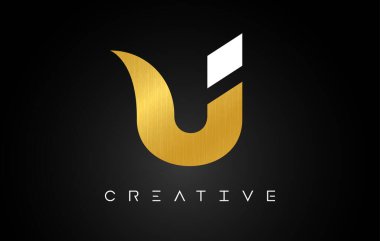 U Altın Harf Logosu Yaratıcı Modern Görünüm ve Altın desenli.