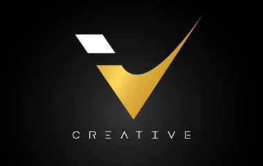 Yaratıcı Modern Görünüm ve Altın desenli V Altın Harf Logosu.