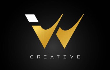 Yaratıcı Modern Görünüm ve Altın desenli W Altın Harfi Logosu.
