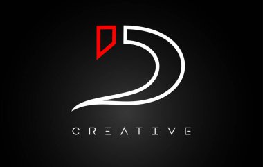 D Harfi Tasarım Logosu Siyah arkaplan Vektörü üzerinde Monogram Çizgisi Beyaz ve Kırmızı Renkler