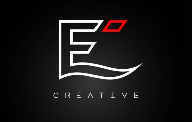 E Harfi Tasarım Logosu Siyah arkaplan Vektörü üzerinde Monogram Çizgisi Beyaz ve Kırmızı Renkler