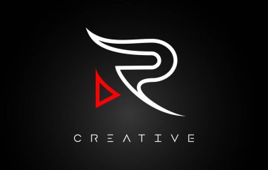 R Harfi Tasarım Logosu Siyah arkaplan Vektörü üzerinde Monogram Çizgisi Beyaz ve Kırmızı Renkler