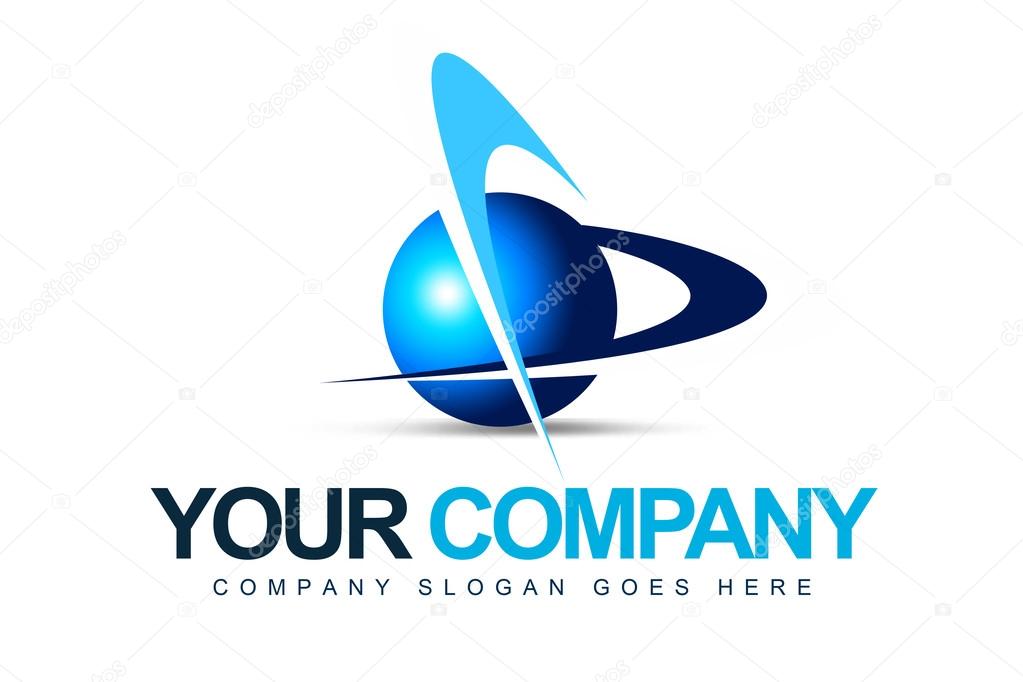 An illustration of a business company logo representing a blue sphere and swashes.