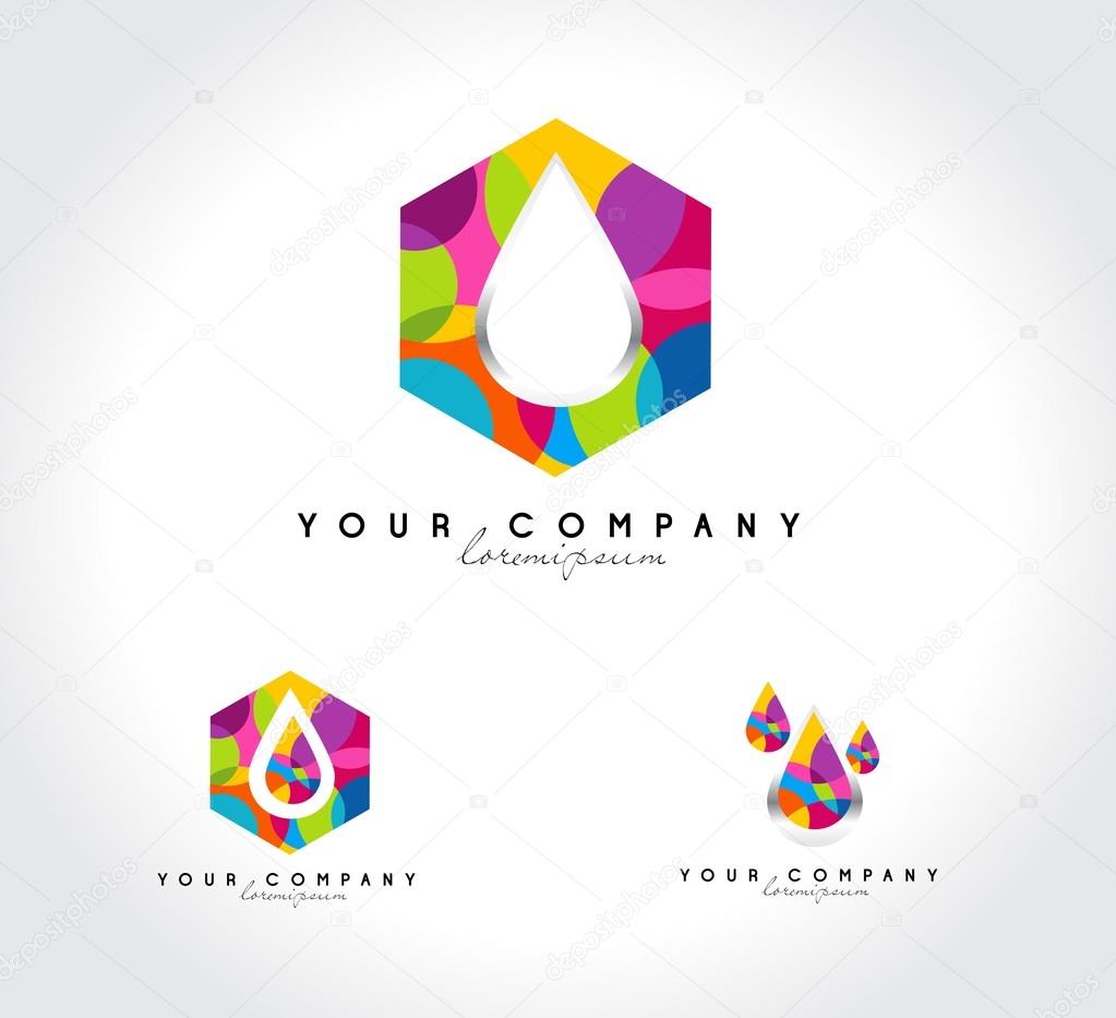 Corporate Colorful logo design. Water drop abstract logo. Colorful water drops icons.