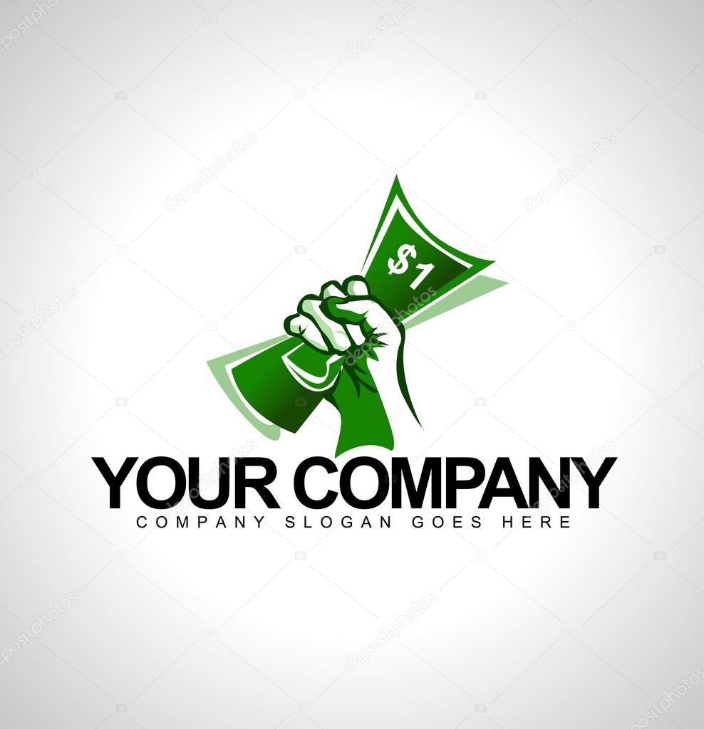 Money Held in Hand Logo. Logo design with one dollar and hand holding it.