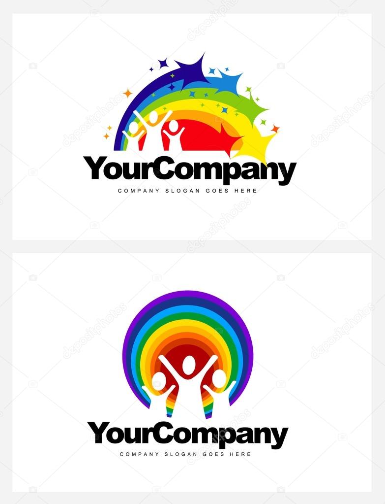 Kindergarten Logo Design. Vector design elements for a kindergarten with rainbow and kids