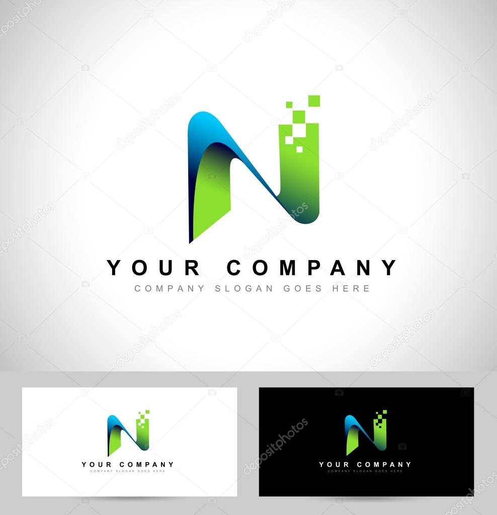 Abstract letter N logo design with business card template