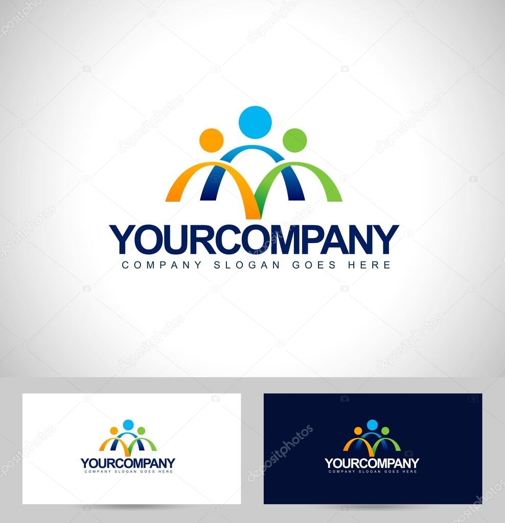 People Logo Design. Unity Logo design concept with business card template.
