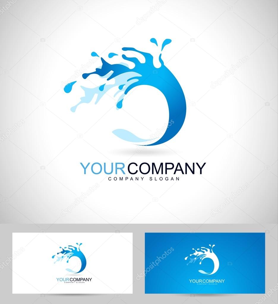 Water Logo Design. Creative vector logo of a water splash icon and business card template.