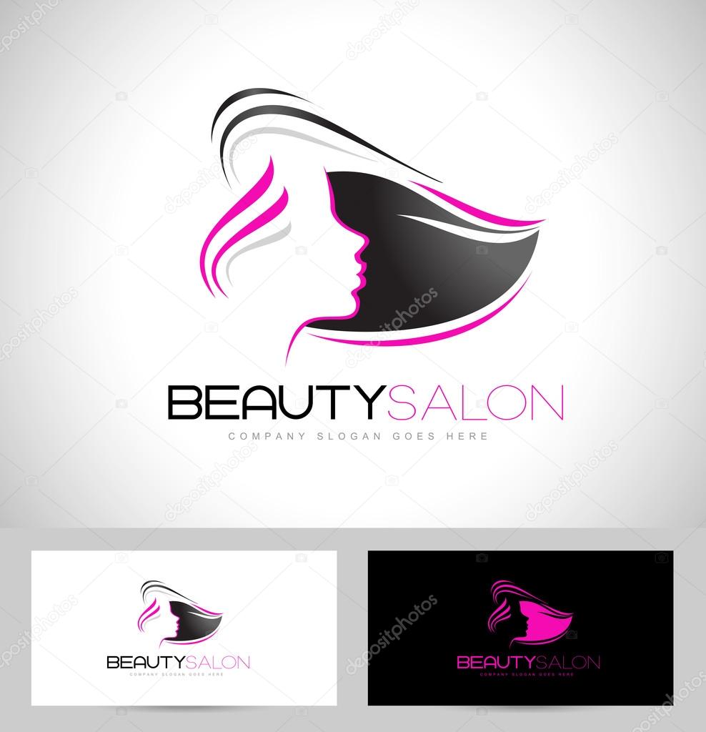 Hair Salon Logo Design. Creative abstract woman face and hair and business card template.