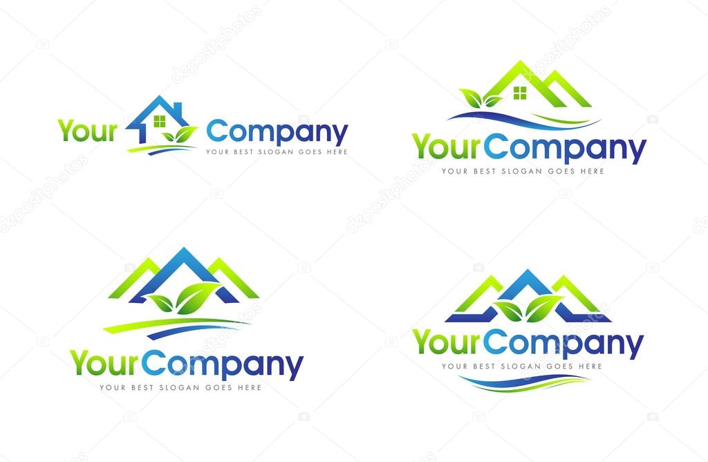 Real Estate Logo Set. Creative abstract real estate icon logo with blue and green colors