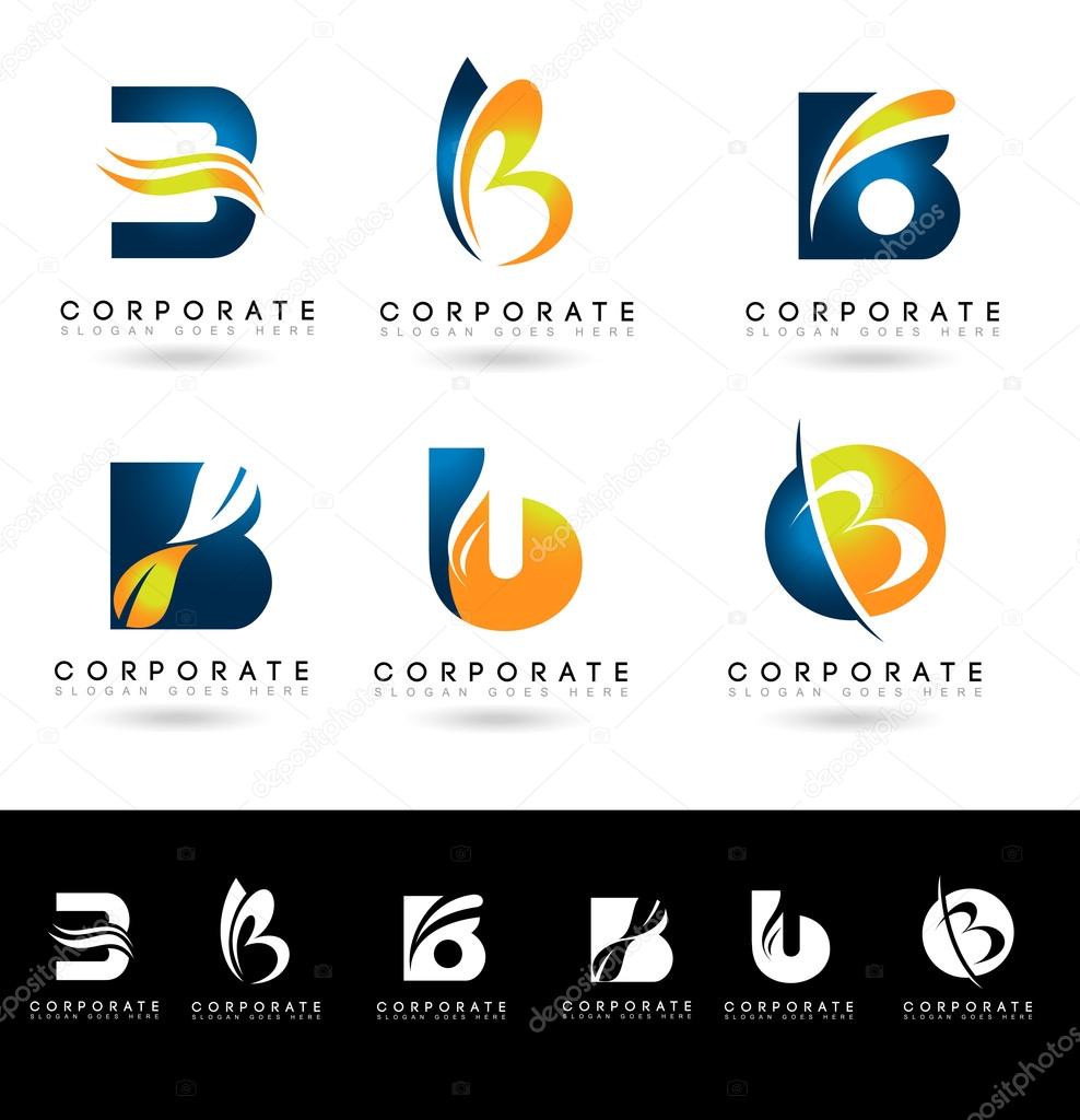 Letter B Logo Designs. Creative abstract vector letter B icons with blue and orange colors.